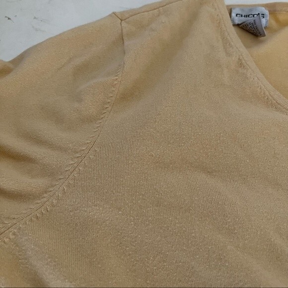 CHICOS Sweater Yellow Knit Pull over Pockets Drawstring Waistband Size 3 US XL - Picture 6 of 9